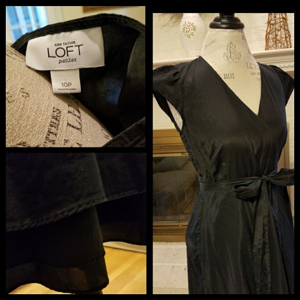 Ann Taylor LOFT Black Wrap Dress 10 Petite - Picture 1 of 2